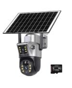 Camera de Supraveghere DAVIKER, 4K 8MP, 4G cu slot SIM, cu Panou Solar (functionabil si iarna), zoom digital 10X, Acumulator incorporat 12000 mAh, Micro SD, alarma, gri + card de memorie 64GB cadou