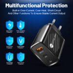 Incarcator/Adaptor DAVIKER, 3 Porturi, 20W Fast Charge, 1 x USB, 2 x Type-C, negru - imagine 2