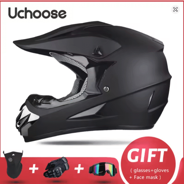 Casca moto, trotineta, cu ochelari, manusi, marimea S si M, negru
